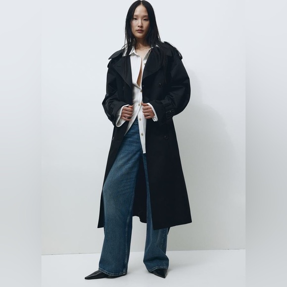 H&M Jackets & Blazers - 🖤 H&M Double Breasted Black Trench Coat - Size 14 - Jacket / Cold Weather